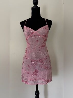 Peppermayo Vietta pink sequin cami mini dress backless strappy beaded women’s 0